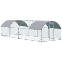 pawhut gallinero metalico para 16-24 gallinas cubierta tela oxford impermeable resistente uv para patio 280x760x197 cm plata   aosom espana