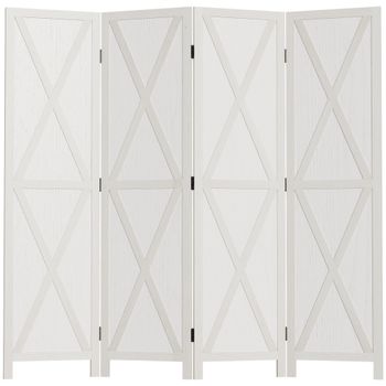 HOMCOM Biombo de 4 Paneles Separador de Ambientes Plegable 182x170 cm Divisor de Espacios Elegante Blanco Funcional   Aosom España