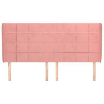 Cabecero Cama Mueble De Dormitorio Con Orejas De Terciopelo 203 X 23 X 118/128 Cm Rosa M02_0004115