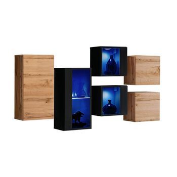 Conjunto De Muebles Para Sala Switch Sbiv – Roble Y Negro – Led Integrados – Diseño Moderno