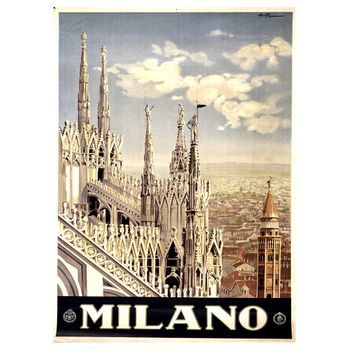 Legendarte - Cartel Turístico Vintage Milano - Cuadro Lienzo, Impresión Digital Cm. 50x70