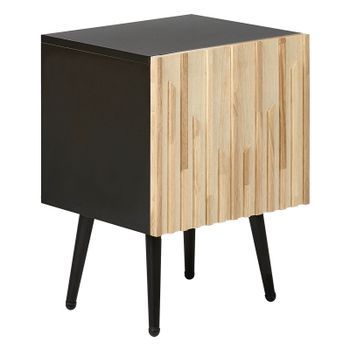 Mesita De Noche Moderna Almacenaje Estructura Mdf Puerta De Madera Maciza Patas De Hierro Madera Clara Dalcross