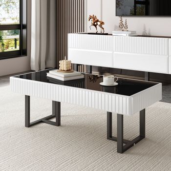 Mesa De Centro Negra Y Blanca De 110 × 50,5 × 41 Cm, Tablero Brillante