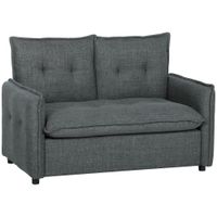 homcom sofa de 2 plazas tapizado en lino con acolchado grueso diseno capitone para espacios pequenos 131x75x85 cm gris oscuro