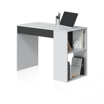 Mesa De Escritorio Con 1 Cajón Y Estante Lateral 101x50 Cm Adam Blanco Artik (blanco Mate) - Gris Grafito 101 X 73 X 50 Cm