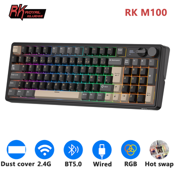 Teclado Mecánico Francés RK ROYAL KLUDGE M100, 96% 95 Teclas, Pantalla RGB, 8000mAh, BT5.0/2.4G/USB, Inalámbrico, para Gamers, con Dos Perillas