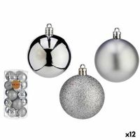 set de bolas de navidad o 6 cm plateado plastico 12 unidades