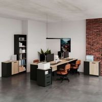 pack de oficina en color roble sonoma y gris antracita estanteraa  2 armarios auxiliares  mueble de almacenamiento  4 escritorios