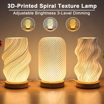 1 pieza Lámpara de Mesa Espiral Impresa en 3D, USB Regulable, Textura Trenzada, Luz Nocturna, Base de Madera, Decoración para Dormitorio o Cafetería, Regalo de Cumpleaños