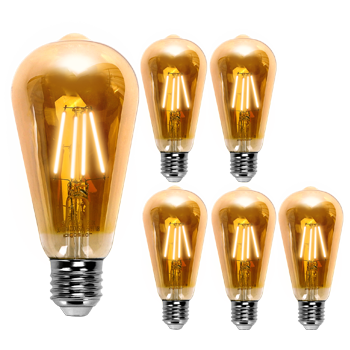 Aigostar ST64 Bombilla Edison Estilo Vintage. Bombilla Led E27 (Casquillo Gordo, 8W (Equivalente A 60W), Bombilla De Filamento Led Blanco Cálido (2200K). Ángulo De Haz 280º. No Regulable. Pack 5 Uds