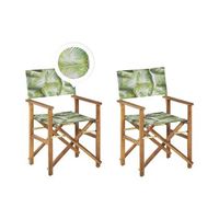 conjunto de 2 sillas de jardin de madera de acacia clara verde claro blanco hojas plegable cine