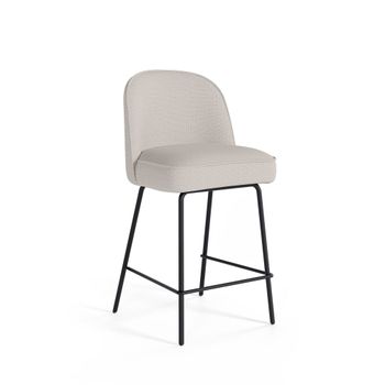 Taburete bajo con respaldo color beige y patas en negro