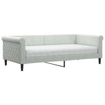 Sofá Cama | Cama Individual | Cama Para Adultos Con Colchón Terciopelo Gris Claro 90x190 Cm