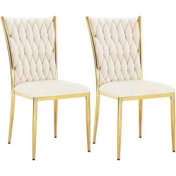 Set 2 Sillas De Comedor Sillas De Cocina De Terciopelo Con Respaldo Alto Tejido Patas De Metal - Beige - Woltu