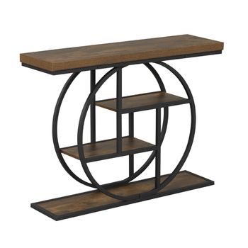Costway Mesa de Entrada Industrial de 4 Niveles con Estantes Estructura Metálica Circular y Antivuelco para Salón o Pasillo