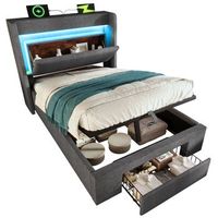 cama tapizada 90x200 cm almacenamiento hidraulico led usb lino gris colchon