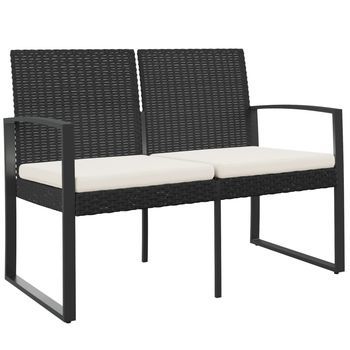 Banco De Jardín De 2 Plazas | Banco De Exterior | Silla De Jardín Con Cojines Pp Aspecto Ratán Negro