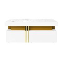 mesa de centro con 2 cajones - tablero estampado de marmol - estilo escandinavo - blanco