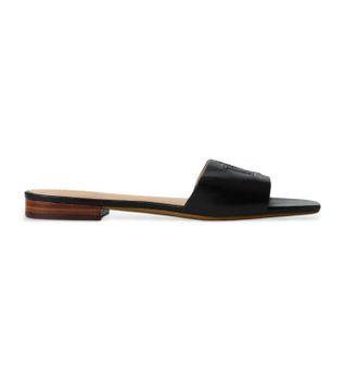Lauren Ralph Lauren para mujer. 802959142001 Sandalia tipo chancla Everley de piel negro (36), Plano, Ninguno, Casual
