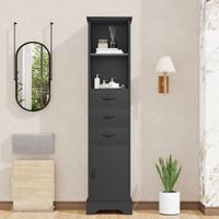 armario de bano - mueble de almacenamiento - mdf - negro 38x26x1725cm