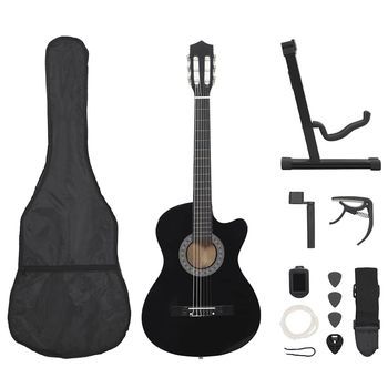Set De Guitarra Clásica Occidental 12 Pzas 6 Cuerdas Negra 38