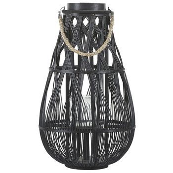 Linterna De Madera De Bambú Negro Y Cristal 56 Cm Interior Exterior Escandinavo Tonga