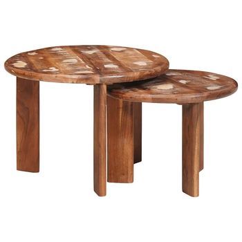 2 Uds Mesas De Café - Mesas Bajas - Mesas De Centro Nido Multicolor Madera Reciclada Maciza