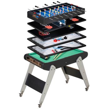 HOMCOM 6 en 1 Mesa Multijuegos para Niños Mesa de Billar Futbolín Ping Pong Aro de Lanzamiento Hockey sobre Hielo Aire Hockey