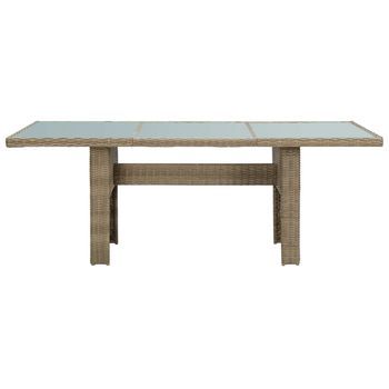 Mesa De Comedor Jardín | Mesa De Exterior Vidrio Y Ratán Pe Marrón 200x100x74 Cm