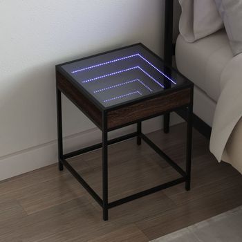 Mesita De Noche - Dormitorio - Madera De Ingeniería Y Acero - Marrón Roble (40x40x51cm)