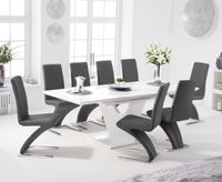 halo 160cm white high gloss extending dining table with hampstead faux leather chairs - black 4 chairs