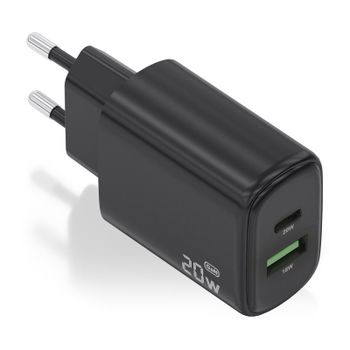 Aisens A110-0910 Cargador GaN 20W 1xUSB-C PD3.0 1xUSB-A QC3.0 Negro