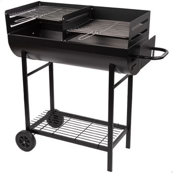 Barbacoa de Carbón Portátil Doble Parrilla Regulable, 97x42x96 Cm, Negro