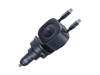 Cargador coche - Baseus PrimeTrip VR2 Max, Universal, Tipo C y USB, Sistema retráctil magnético, Carga rápida multidispositivo, Giro 450º, 100W, Negro