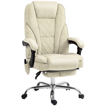 Vinsetto Silla de Oficina de Masaje y Calefacción Altura Ajustable Respaldo Reclinable Control Remoto Reposapiés Retráctil Beige