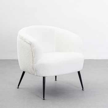 Sillón Butaca Redondo Con Brazos Blanco De Tela De Borreguito Para Salón Casaselección