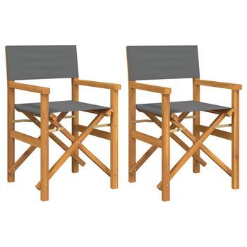 2 Uds Sillas De Director Plegables Madera Maciza Teca Gris