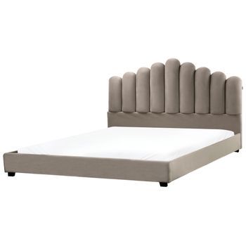 Cama Con Somier De Terciopelo Cabecero De Concha Marina Gris Pardo 180 X 200 Cm Vincennes