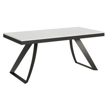 Mesa De Comedor Rectangular De Roble Claro Lina 160 Cm-color Blanco-ancho Extensible