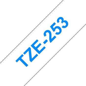 Cinta para impresora de etiquetas Brother TZE-253 Azul sobre blanco 24 mm