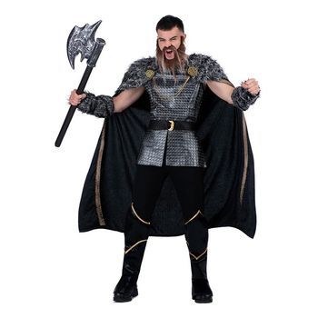 Disfraz De Jefe Vikingo Plateado Con Capa Para Hombre