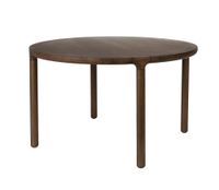mesa de comedor redonda de madera acabado nogal