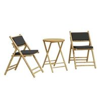 juego bistro plegable de bambu 3 uds  conjunto de mesa y sillas con cojines gris oscuro