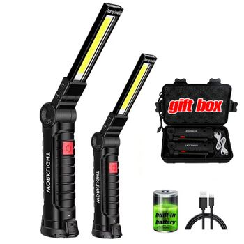 Luz de trabajo LED COB, linterna LED recargable por USB regulable, lámpara de inspección con imán y gancho, batería 14500/18650