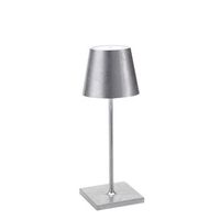 lampara de mesa led poldina pro mini silver leaf recargable y regulable con bateria de hasta 12 horas