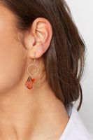 pendientes dorados de gancho borla piedra roja