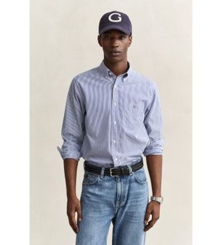 Gant para hombre. 3262030 Camisa de popelina de rayas azul (L), Casual, Algodón, Clásico, Manga larga