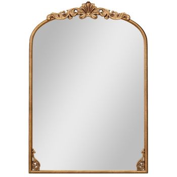 Costway Espejo Arqueado para Pared 95 x 66 cm Espejo Barroco Ornamentado Tradicional Vintage Dorado con Marco de Metal Espejos Antiguos Oro