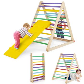 Costway Escalera de Madera Triangular Plegable con Rampa para Escalar y Deslizar Escalera de Interior Casa para Niños Coloreado 120 x 71 x 110 cm