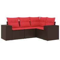 conjunto de sofa de jardin de 4 piezas con cojines de poliratan marron vidaxl